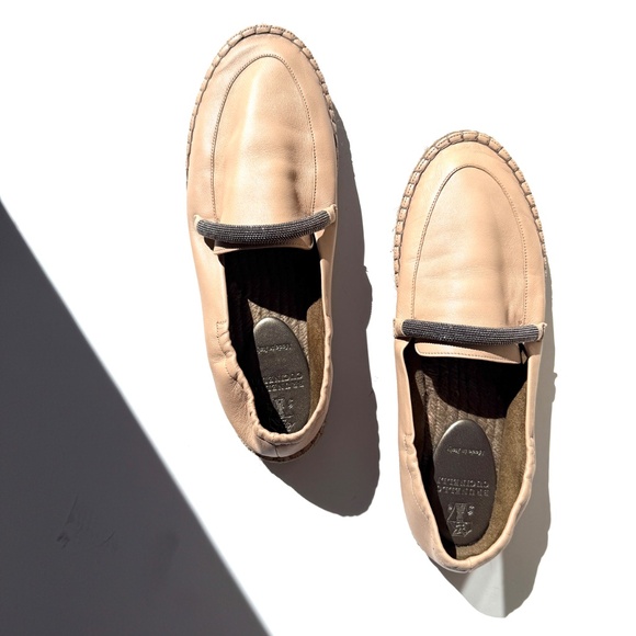 Brunello Cucinelli Light Beige Monili Leather Flat Espadrilles 38.5 8.5 - Picture 2 of 12